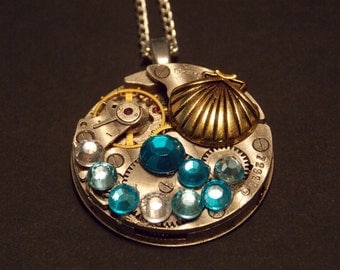 Gold Seashell Watch Movement Necklace