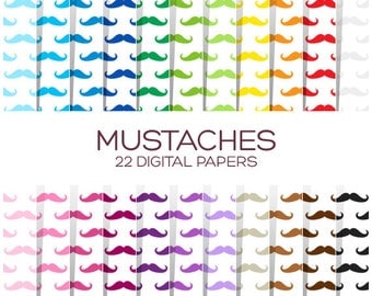 Mustaches Digital Paper Pack - Scrapbook Printable Party Background - Rainbow High Resolution Paper - P00145