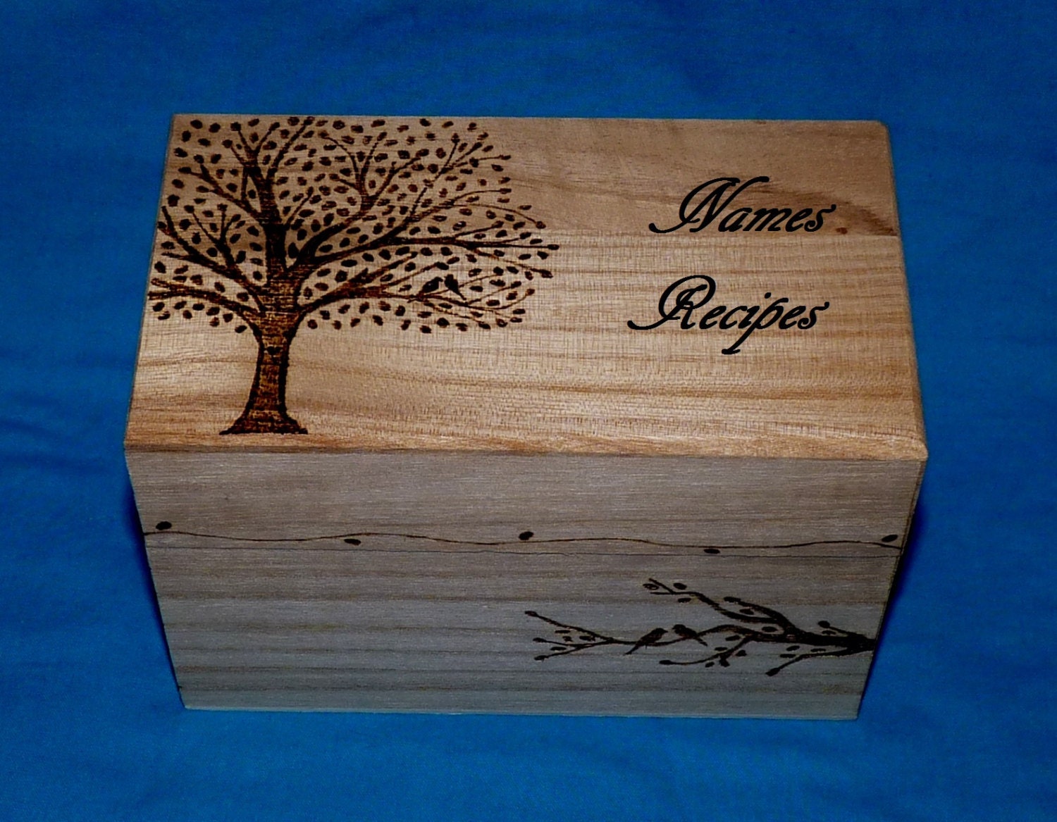 Decorative Rustic Wood Wedding Recipe Card Box Wood Burned