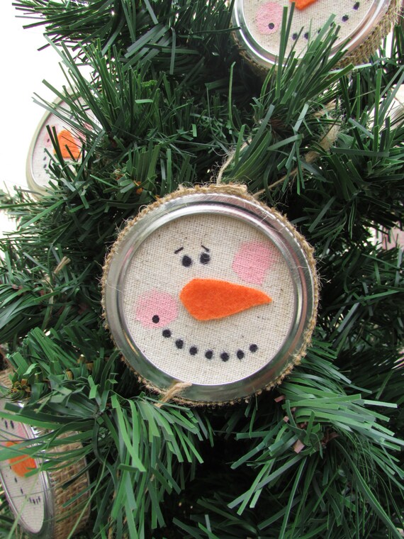 Mason Jar Ring Snowman Holiday Ornament 703