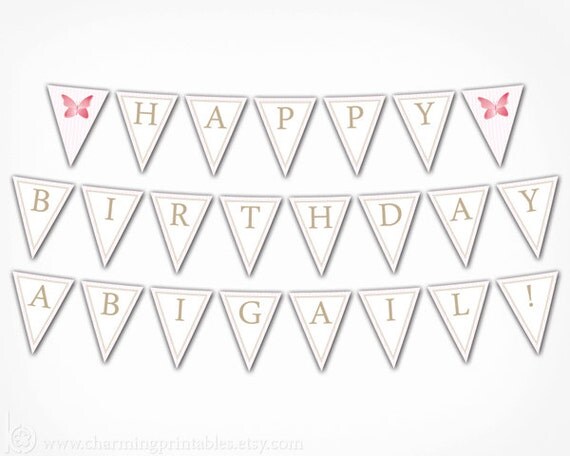 Butterfly Birthday Banner - PRINTABLE DIY Bunting Banner - Flower Butterfly Party Banner - Garden Party Collection Il_570xn