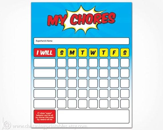 Printable Chore Chart for Boy INSTANT DOWNLOAD Boy Toddler