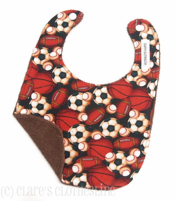 Baby Bib - Brown Sports Balls Bib - Ready to Ship