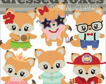Fox Clipart Set -Personal and Limited Commercial Use- ballerina fox, fireman fox, fox nerd, fox clip art