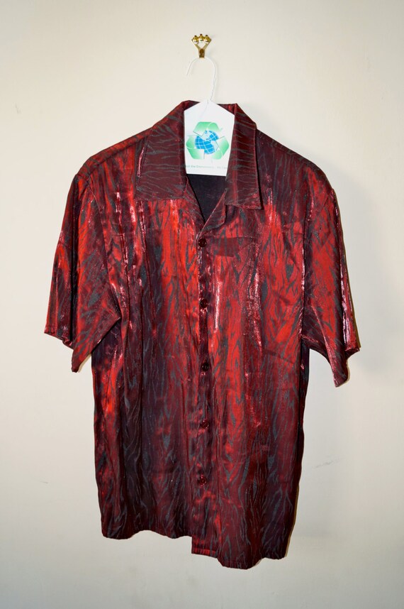 red metallic shirt