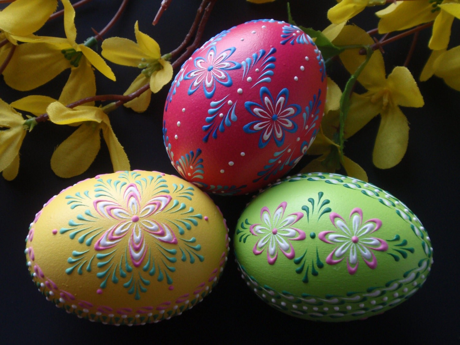 Easter Eggs Set of 3 Traditional Polish Eggs Wax Embossed