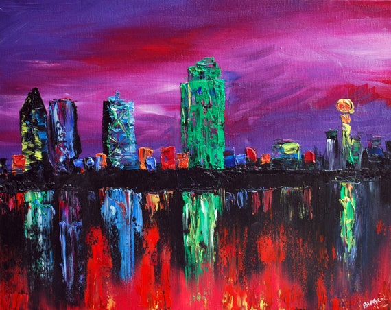 Items similar to Dallas Texas Sticker abstract art print painting