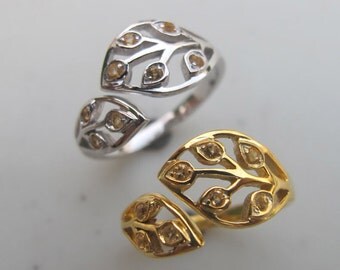 Sterling Silver Citrine Leaf Ring- November Birthstone Ring- Statement Gemstone Ring- Couple Birthstone Ring- Mother Customize Children Ring