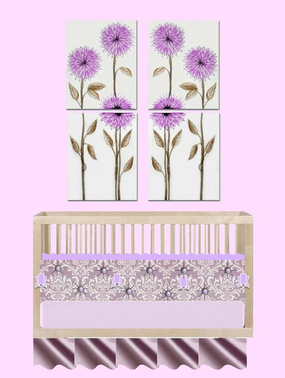 Baby Girl Nursery Floral Wall Decor SET OF 4 by handpainting