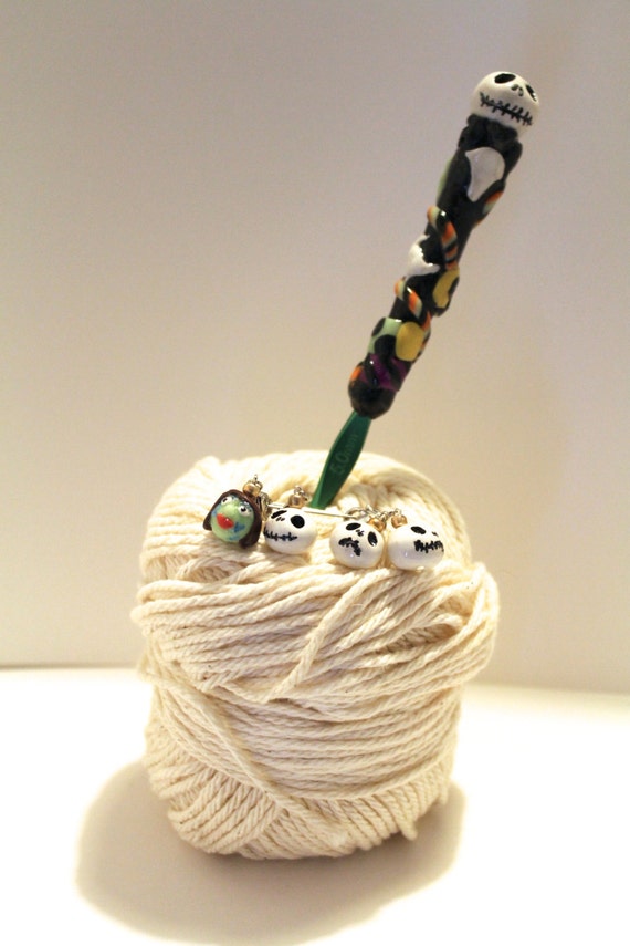 Jack Skellington Crochet Hook Stitch Marker Set by RudePoodleYarns