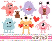 50% OFF - Valentine's Day Love Monsters Bear Heart Cute Clip Art - Commercial Use - Scrapbooking Invitations Cards - Instant Download Il_170x135