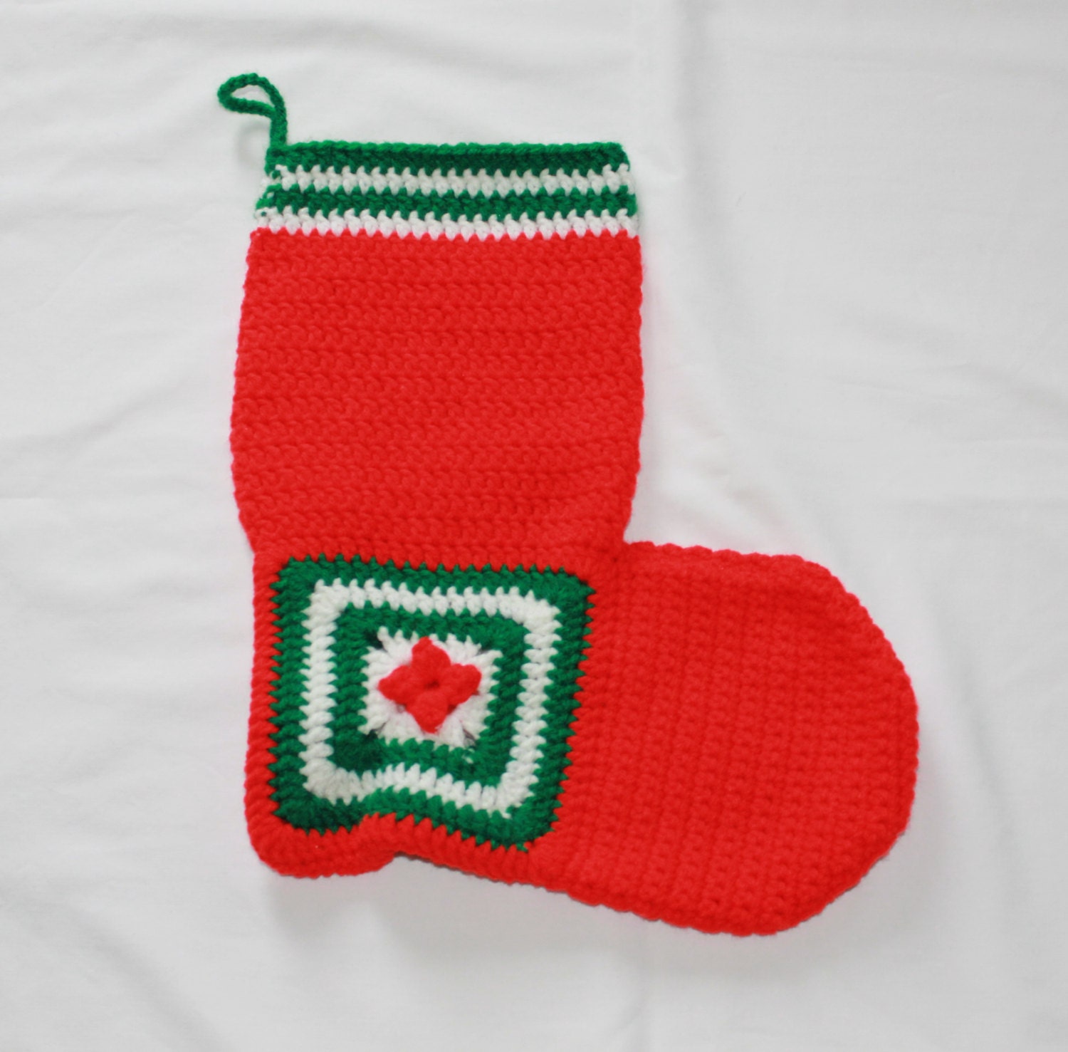 Christmas Stocking - Crocheted Christmas Stocking - Handmade Christmas Stocking - Red and White Christmas Stocking