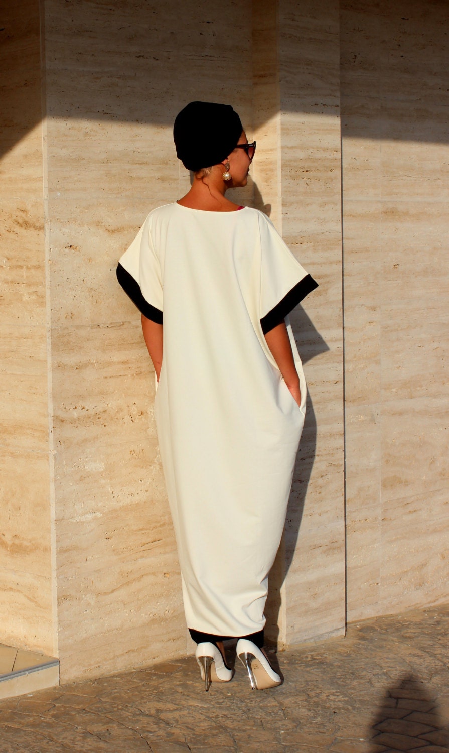 Black and OFF white Abaya Maxi dress Caftan by cherryblossomsdress