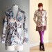 FINAL CLEARANCE SALE: Vintage 60s Off White Printed Long Blazer - Fall Floral Psychedelic Print Jacket with Large Collar - Size Medium