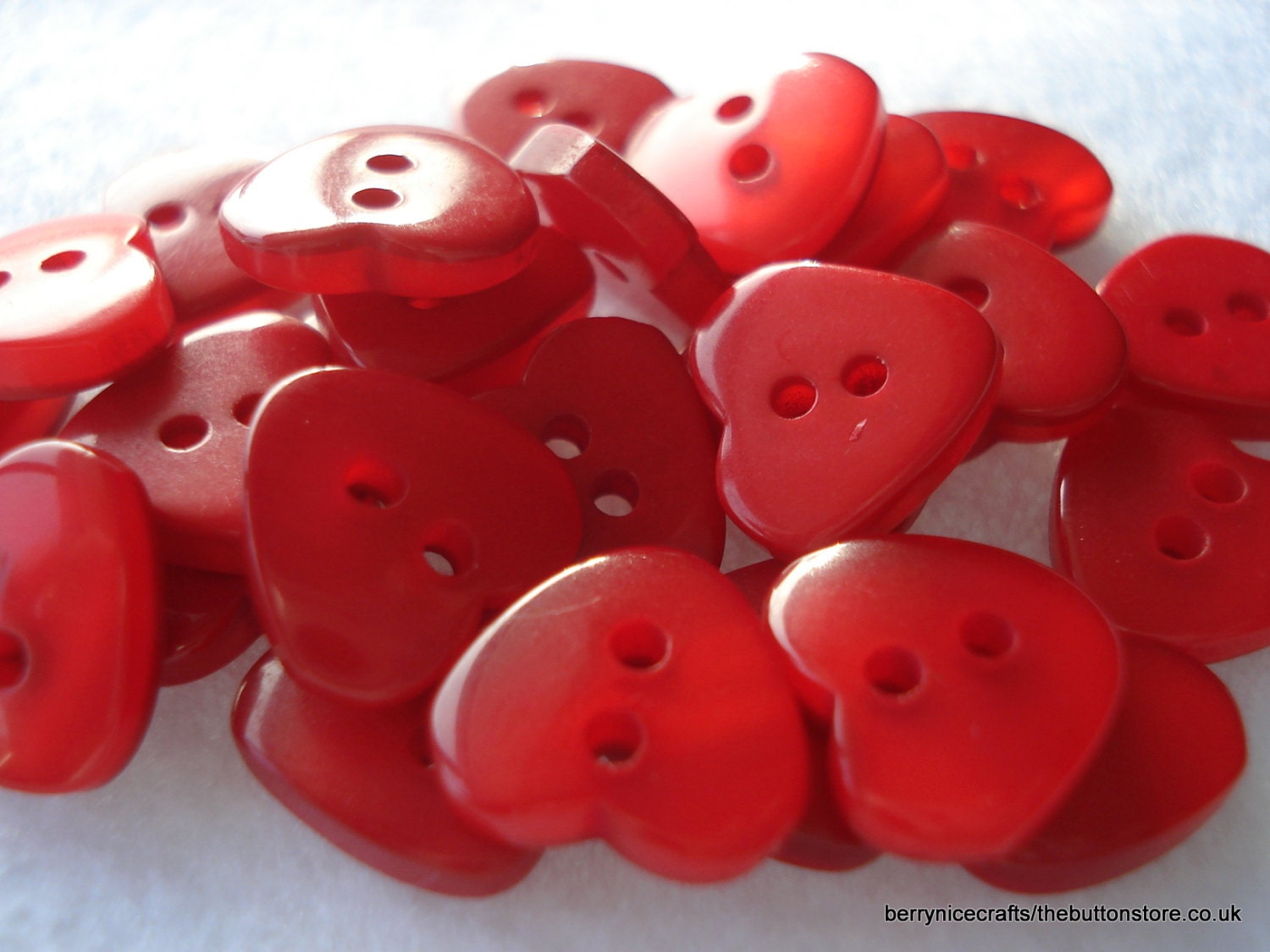 11mm Red Heart Shaped Resin Buttons 2-Hole Red Buttons Pack