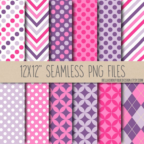 Pink and Purple Rush - 12x12" Digital Paper Pack Il_570xn