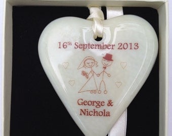Fused Glass Personnalised Wedding Heart
