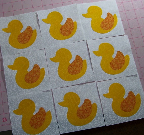 Set of 9 Duck Applique Quilt Blocks Rubber Duckies by Sassadoodle
