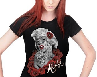 Women's Dia De Los Muertos Marilyn Sugar Skull Style Roses Classic Pin ...