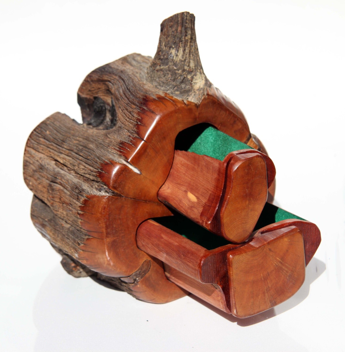 Wood Log Jewelry Box Carved Aromatic Cedar Lined Natural Wood