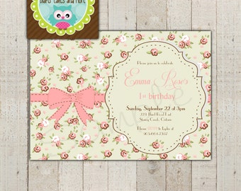 Shabby Chic Invitation--Vintage Flowers & Vintage Frame--Floral--Pink ...