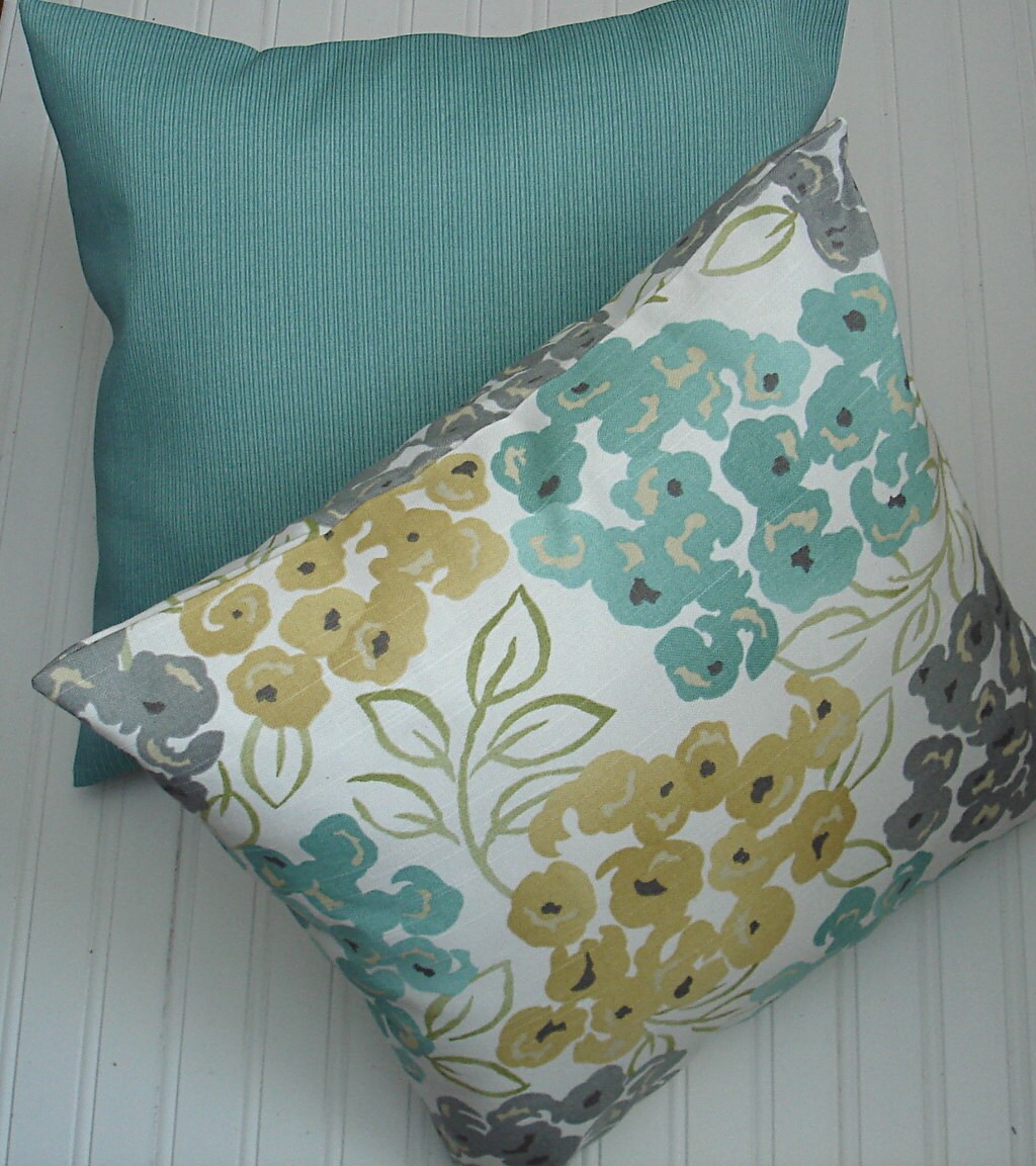 Blue.Yellow Gray Pillow Covers by ThePillowCo on Etsy