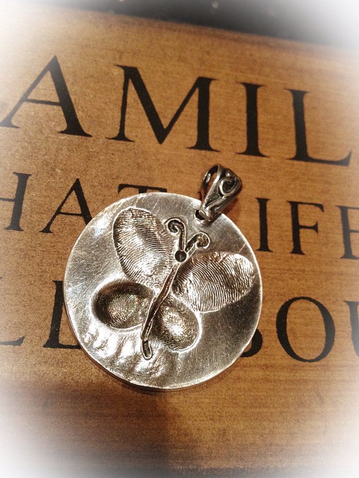 Fingerprint jewelry butterfly pendant in fine by TimeflysDesigns
