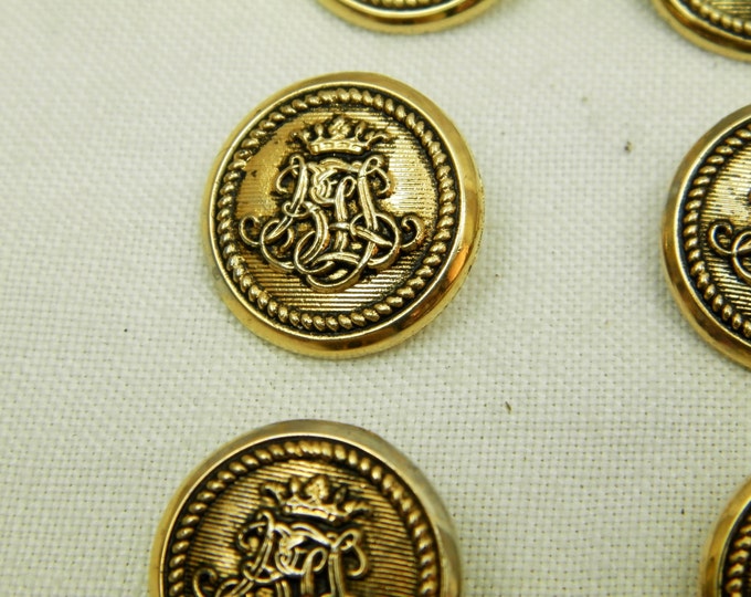 10 Vintage Gold Colored Unused Monogram Buttons / French Vintage Sewing / Haberdashery / Craft Supplies / Clothing / Dressmaking / Chic