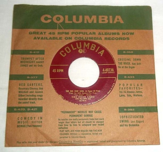 Vintage 45 RPM Vinyl Columbia Record The Four Lads