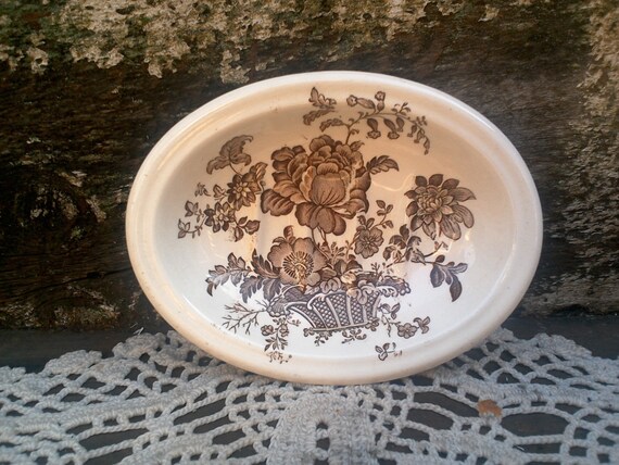 Brown Floral Soap Dish Ironstone Charlotte by CottonCreekCottage