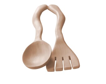 LARGE Unfinished Wooden SALAD Spoon and Fork -Eco-Friendly Home Decor - Wood Craft Supply - Handmade Utensils