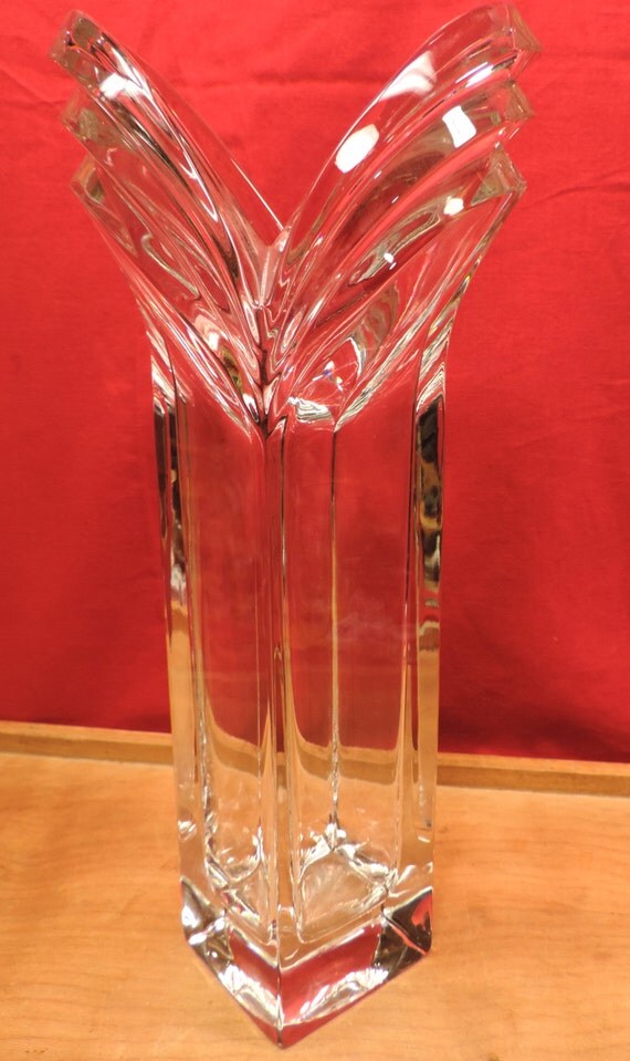 Art Deco V Fluted Tall Flower Vase Vintage Heavy by
