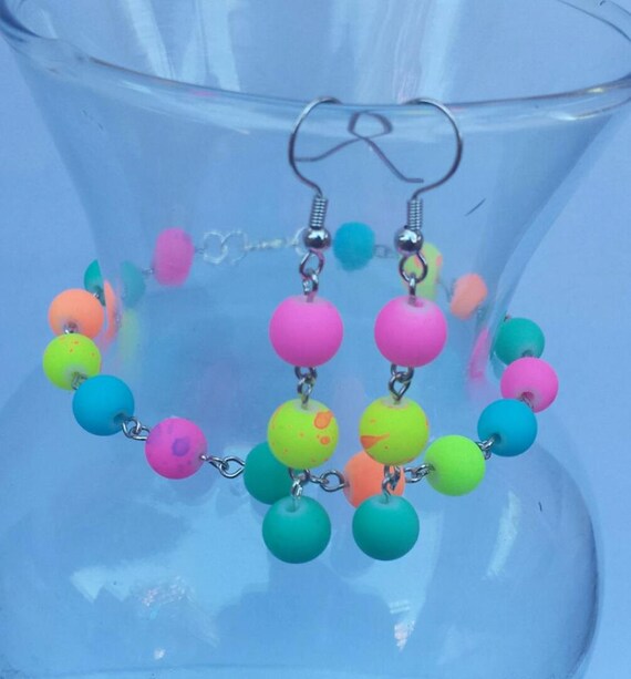 Items similar to Neon Multi Color Beaded Jewelry Set on Etsy