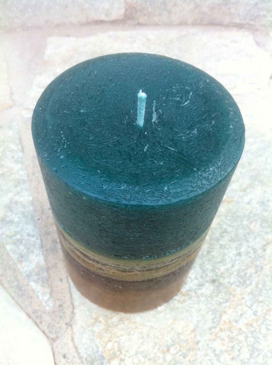 Pillar Candle Dark Teal Brown Gold 3 x 4 Vanilla Scent Mottled