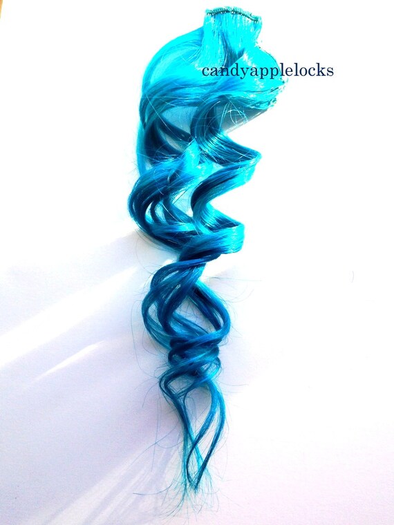 Hair Extensions Turquoise BlueRainbow Clip in by CandyAppleLocks