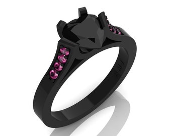 gorgeous 14k black gold 10 ct heart black diamond pink sapphire modern wedding ring engagement - Black And Pink Wedding Rings gorgeous 14k black gold 10 ct heart black diamond pink sapphire modern wedding ring engagement - Black And Pink Wedding Rings