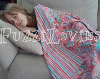 Pink Paisley Stripe Flannel Blanket