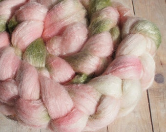 Merino Wool Roving\ Bleached Tussah Silk - Hand Painted Felting or Spinning Fiber