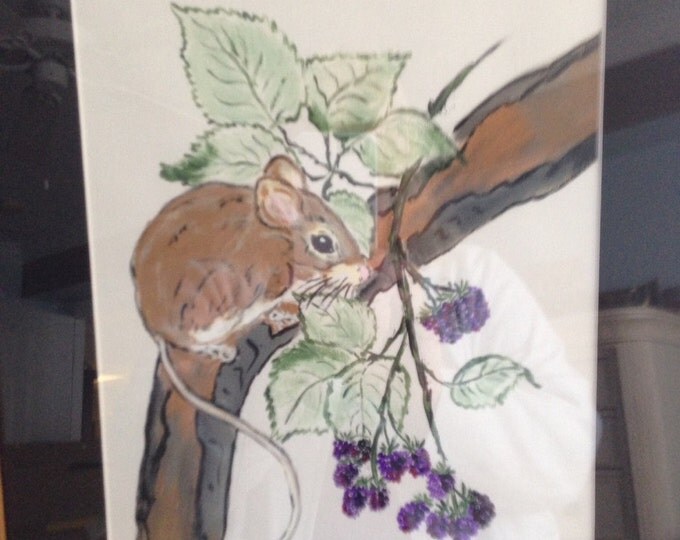 Deer Mouse climbing a tree in a bamboo wood frame with matte