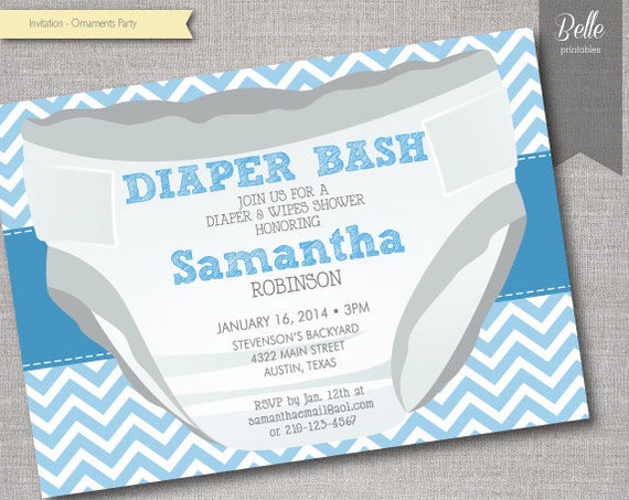 Items similar to Chevron Blue Diaper Bash Baby Shower invitation - DIY ...