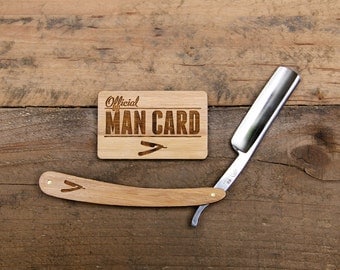 Personalized Straight Razor with Man Card Travel Strop - Vintage Shaving Set - Grooming Set - Gifts for Men - Groomsmen Gifts
