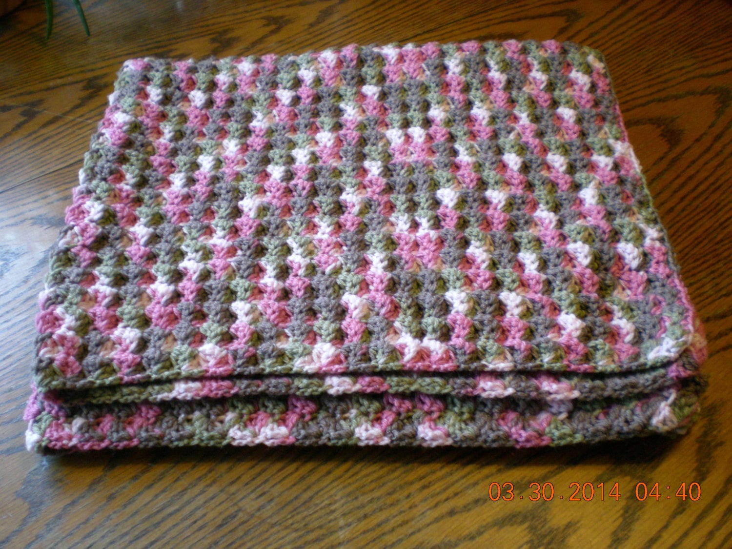Pink Camouflage Crocheted Baby Afghan/Pink Camo Baby