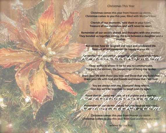 Christmas Poem Print for those that have lost their Mom or Grandma 8x10 Christmas without Mom Christmas This Year Variety Colors Photographs