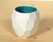 Modern ceramic espresso cup - handmade in polygons espresso - Poligon facetted espresso cup in bright quality tableware - Emerald Green