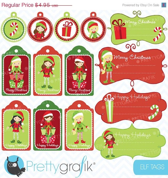 80% OFF SALE christmas tags label frames clipart commercial use, vector graphics, digital clip art, images, elves - CL604 Il_570xn