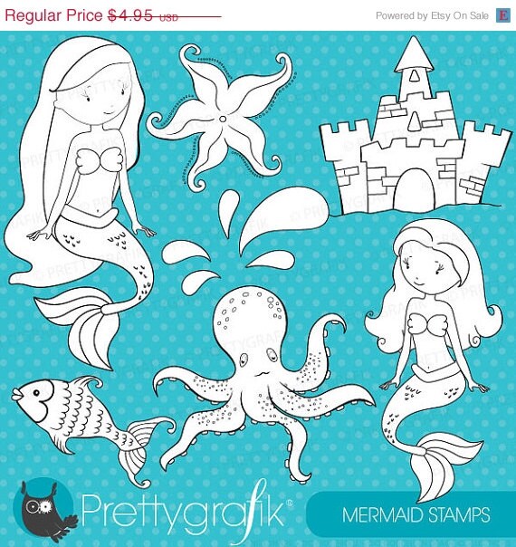 80% OFF SALE mermaid digital stamp commercial use, vector graphics, digital stamp, digital images - DS458 Il_570xn