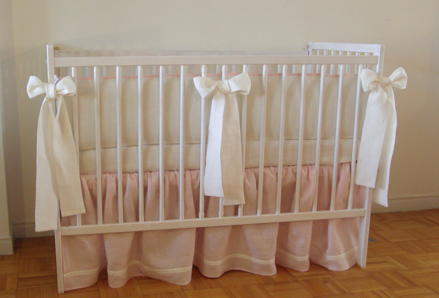 Linen Nursery bedding skirt and 4 side bumper by MoodsStore