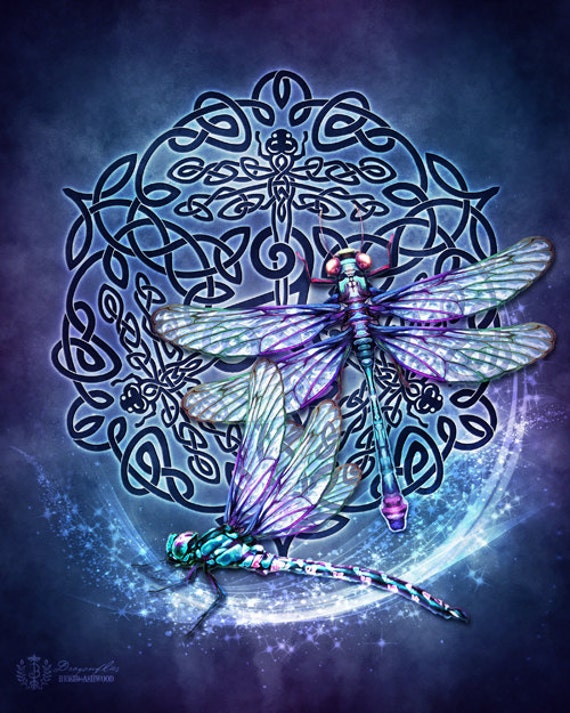 Celtic Dragonflies Triskele Pagan Wiccan Print Brigid