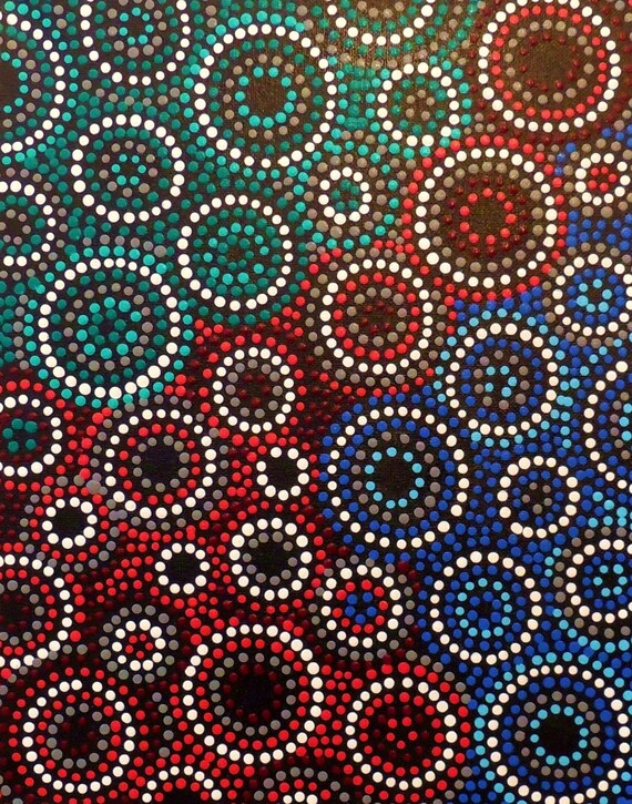 Original acrylic dot painting modern abstract 11 x 14 by DanaZArts