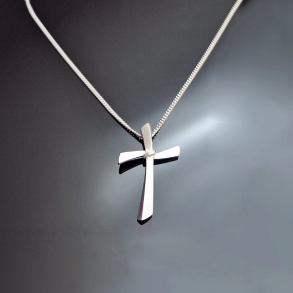 Silver Curved Cross. The curved lines give the cross a modern